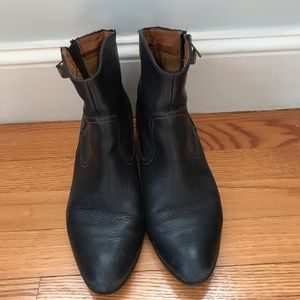 Black leather ankle booties